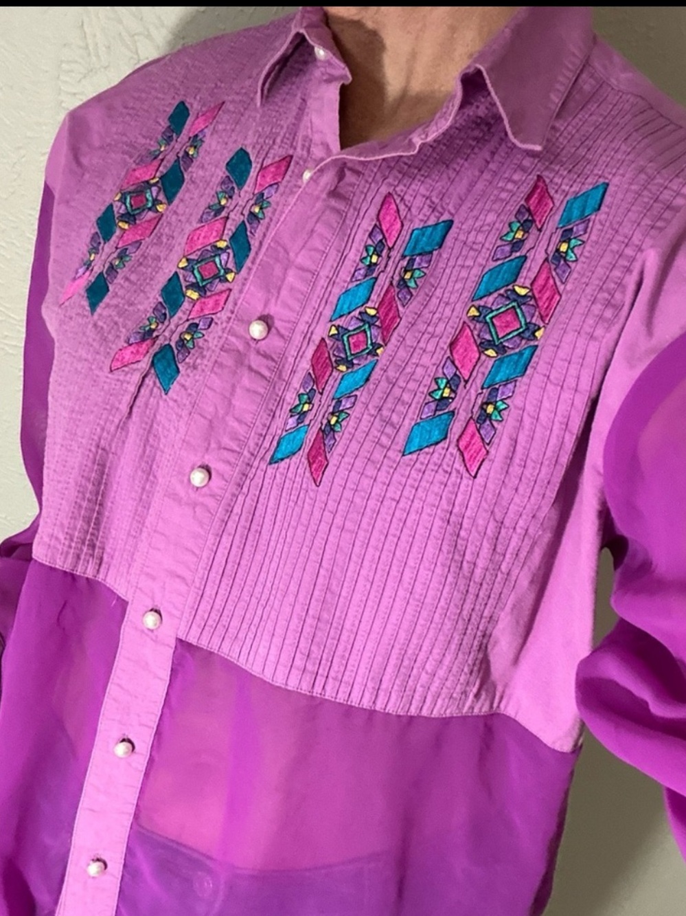 Vintage Tillman purple Aztec SW mesh panel button down Size large - Picture 2 of 11